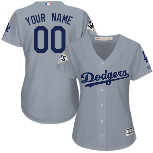 Women's Majestic Los Angeles Dodgers Customized Authentic Grey Road 2017 World Series Bound Cool Base MLB Jersey