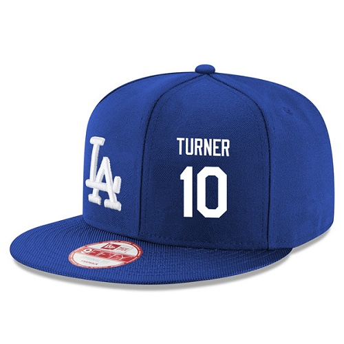 MLB Men's New Era Los Angeles Dodgers #10 Justin Turner Stitched Snapback Adjustable Player Hat - Royal Blue/White