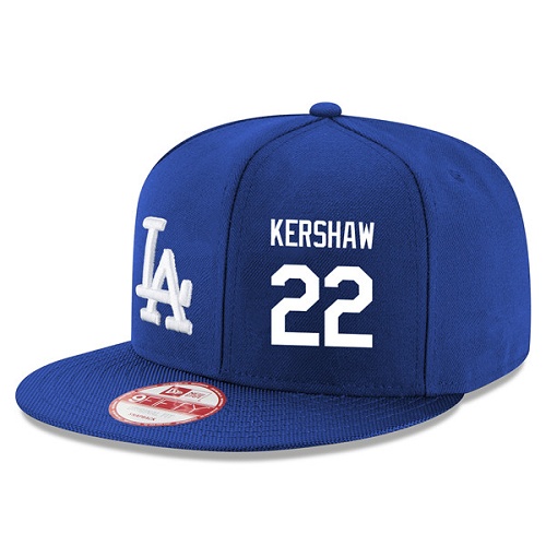 MLB Men's New Era Los Angeles Dodgers #22 Clayton Kershaw Stitched Snapback Adjustable Player Hat - Royal Blue/White