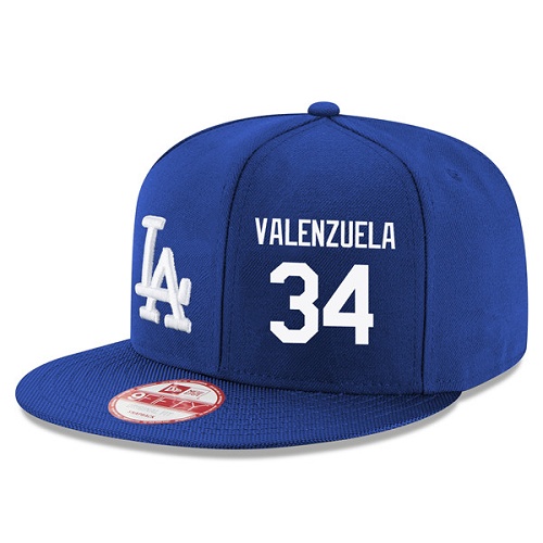 MLB Men's New Era Los Angeles Dodgers #34 Fernando Valenzuela Stitched Snapback Adjustable Player Hat - Royal Blue/White