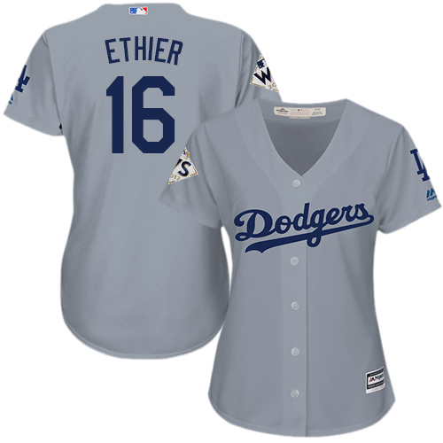 Women's Majestic Los Angeles Dodgers #16 Andre Ethier Authentic Grey Road 2017 World Series Bound Cool Base MLB Jersey