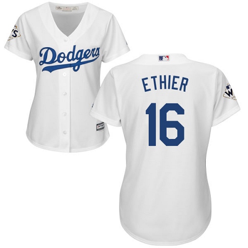 Women's Majestic Los Angeles Dodgers #16 Andre Ethier Authentic White Home 2017 World Series Bound Cool Base MLB Jersey
