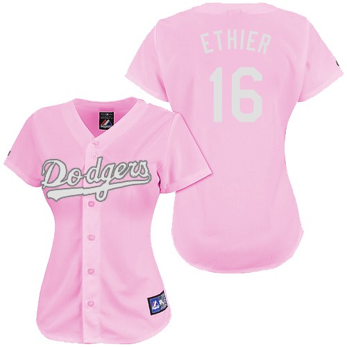 Women's Majestic Los Angeles Dodgers #16 Andre Ethier Replica Pink Fashion MLB Jersey