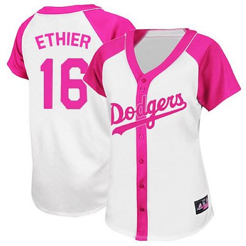 Women's Majestic Los Angeles Dodgers #16 Andre Ethier Replica White/Pink Splash Fashion MLB Jersey