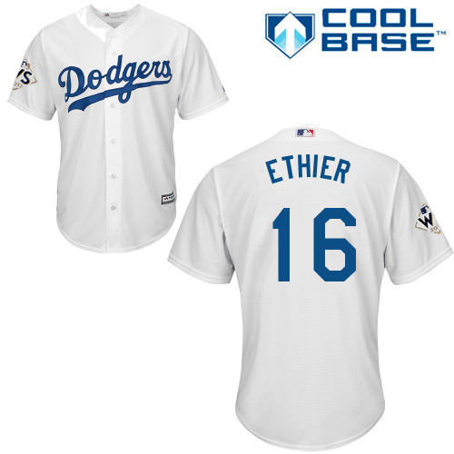 Youth Majestic Los Angeles Dodgers #16 Andre Ethier Authentic White Home 2017 World Series Bound Cool Base MLB Jersey