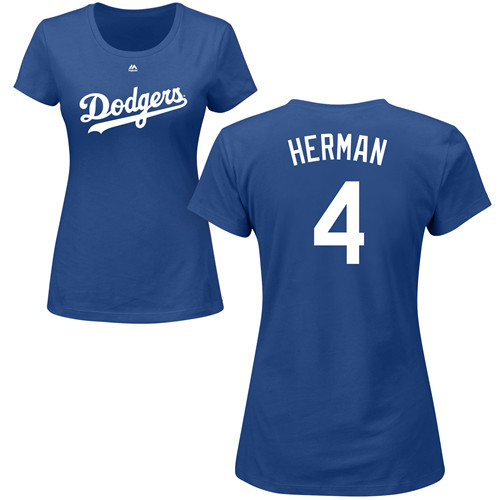 MLB Women's Nike Los Angeles Dodgers #4 Babe Herman Royal Blue Name & Number T-Shirt