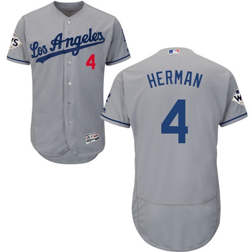 Men's Majestic Los Angeles Dodgers #4 Babe Herman Authentic Grey Road 2017 World Series Bound Flex Base MLB Jersey