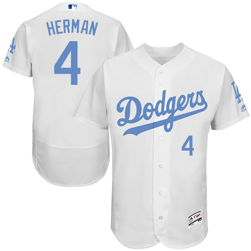 Men's Majestic Los Angeles Dodgers #4 Babe Herman Authentic White 2016 Father's Day Fashion Flex Base MLB Jersey