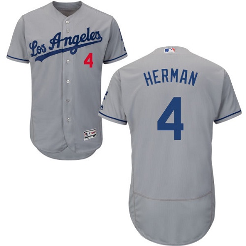Men's Majestic Los Angeles Dodgers #4 Babe Herman Grey Flexbase Authentic Collection MLB Jersey