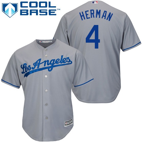 Men's Majestic Los Angeles Dodgers #4 Babe Herman Replica Grey Road Cool Base MLB Jersey