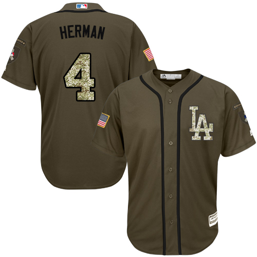 Youth Majestic Los Angeles Dodgers #4 Babe Herman Authentic Green Salute to Service MLB Jersey