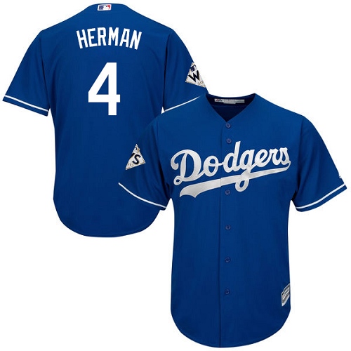 Youth Majestic Los Angeles Dodgers #4 Babe Herman Authentic Royal Blue Alternate 2017 World Series Bound Cool Base MLB Jersey