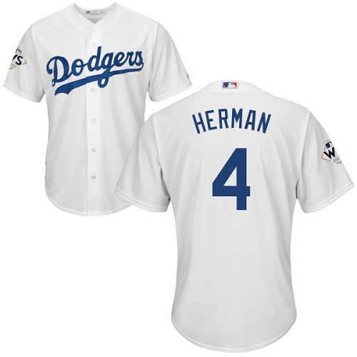 Youth Majestic Los Angeles Dodgers #4 Babe Herman Authentic White Home 2017 World Series Bound Cool Base MLB Jersey