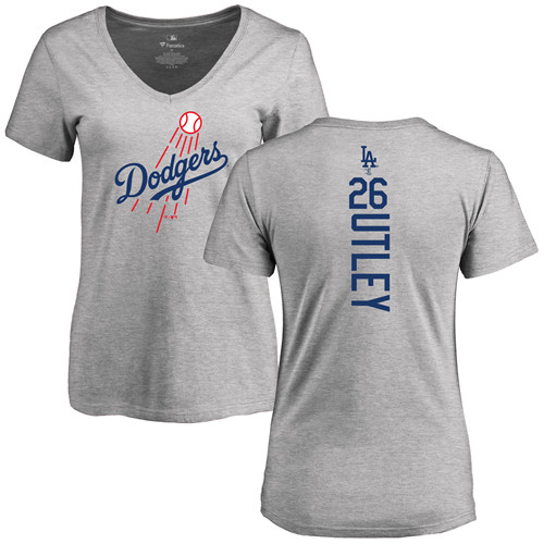 MLB Women's Nike Los Angeles Dodgers #26 Chase Utley Ash Backer T-Shirt