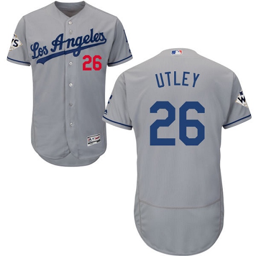 Men's Majestic Los Angeles Dodgers #26 Chase Utley Authentic Grey Road 2017 World Series Bound Flex Base MLB Jersey