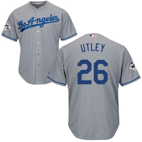 Men's Majestic Los Angeles Dodgers #26 Chase Utley Replica Grey Road 2017 World Series Bound Cool Base MLB Jersey