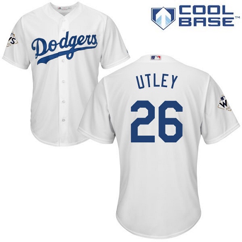 Men's Majestic Los Angeles Dodgers #26 Chase Utley Replica White Home 2017 World Series Bound Cool Base MLB Jersey
