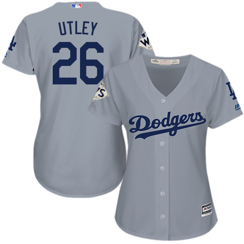 Women's Majestic Los Angeles Dodgers #26 Chase Utley Authentic Grey Road 2017 World Series Bound Cool Base MLB Jersey
