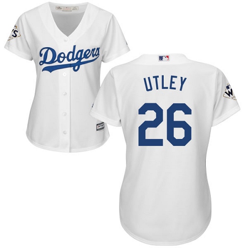 Women's Majestic Los Angeles Dodgers #26 Chase Utley Replica White Home 2017 World Series Bound Cool Base MLB Jersey