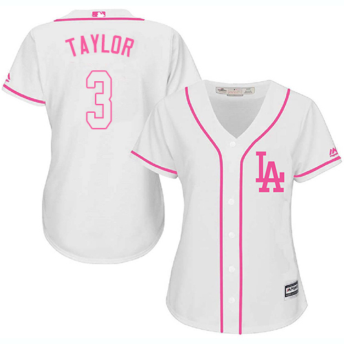 Women's Majestic Los Angeles Dodgers #3 Chris Taylor Authentic White Fashion Cool Base MLB Jersey