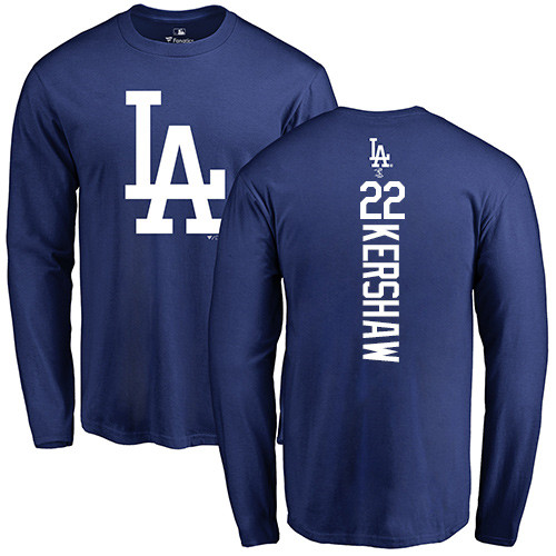 MLB Nike Los Angeles Dodgers #22 Clayton Kershaw Royal Blue Backer Long Sleeve T-Shirt