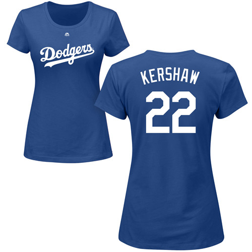 MLB Women's Nike Los Angeles Dodgers #22 Clayton Kershaw Royal Blue Name & Number T-Shirt