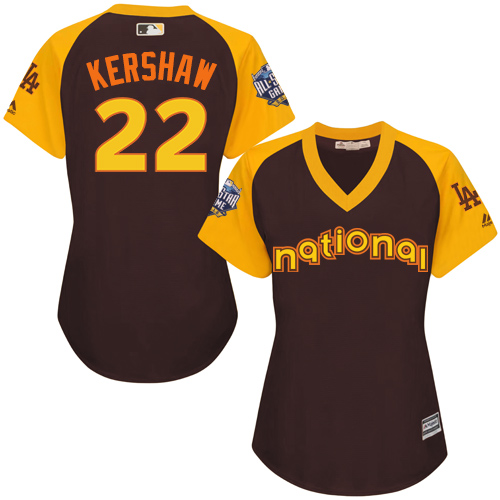 Women's Majestic Los Angeles Dodgers #22 Clayton Kershaw Authentic Brown 2016 All-Star National League BP Cool Base MLB Jersey