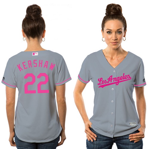 Women's Majestic Los Angeles Dodgers #22 Clayton Kershaw Authentic Grey Mother's Day Cool Base MLB Jersey