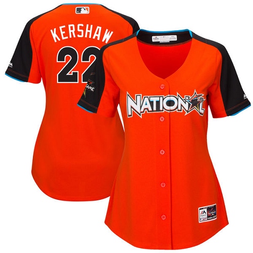 Women's Majestic Los Angeles Dodgers #22 Clayton Kershaw Authentic Orange National League 2017 MLB All-Star MLB Jersey