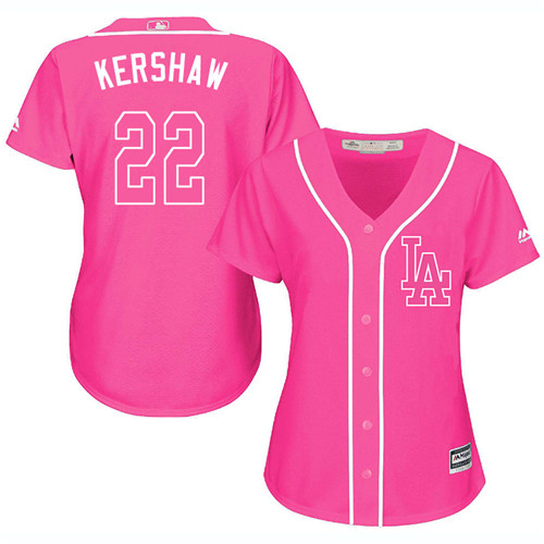 Women's Majestic Los Angeles Dodgers #22 Clayton Kershaw Authentic Pink Fashion Cool Base MLB Jersey
