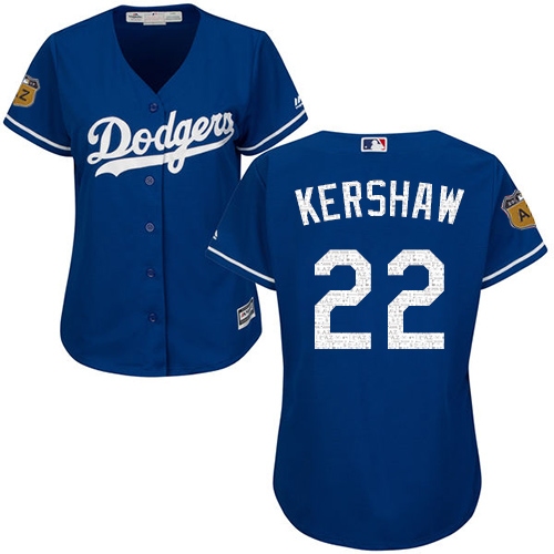 Women's Majestic Los Angeles Dodgers #22 Clayton Kershaw Authentic Royal Blue 2017 Spring Training Cool Base MLB Jersey