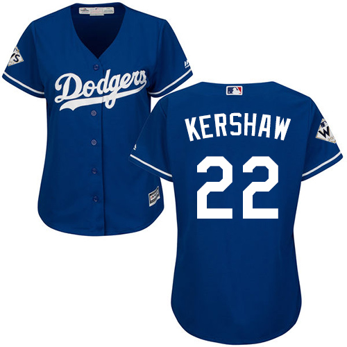 Women's Majestic Los Angeles Dodgers #22 Clayton Kershaw Authentic Royal Blue Alternate 2017 World Series Bound Cool Base MLB Jersey
