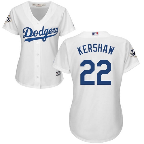 Women's Majestic Los Angeles Dodgers #22 Clayton Kershaw Replica White Home 2017 World Series Bound Cool Base MLB Jersey