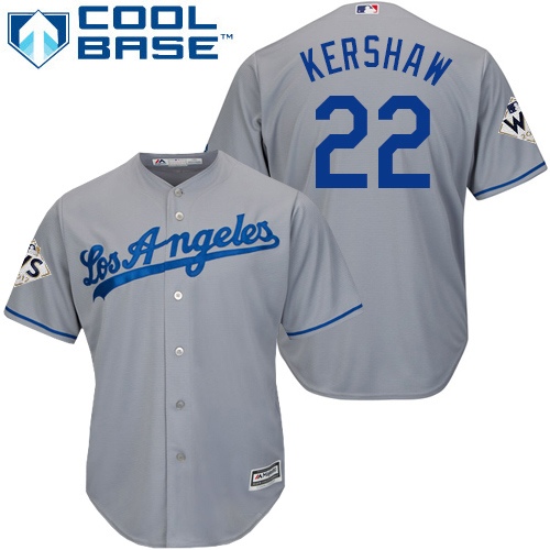 Youth Majestic Los Angeles Dodgers #22 Clayton Kershaw Authentic Grey Road 2017 World Series Bound Cool Base MLB Jersey