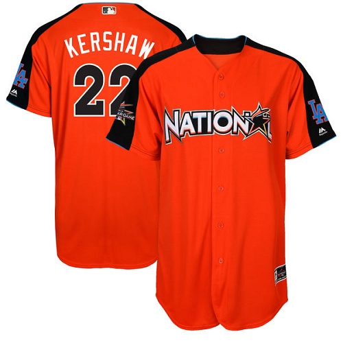 Youth Majestic Los Angeles Dodgers #22 Clayton Kershaw Replica Orange National League 2017 MLB All-Star MLB Jersey