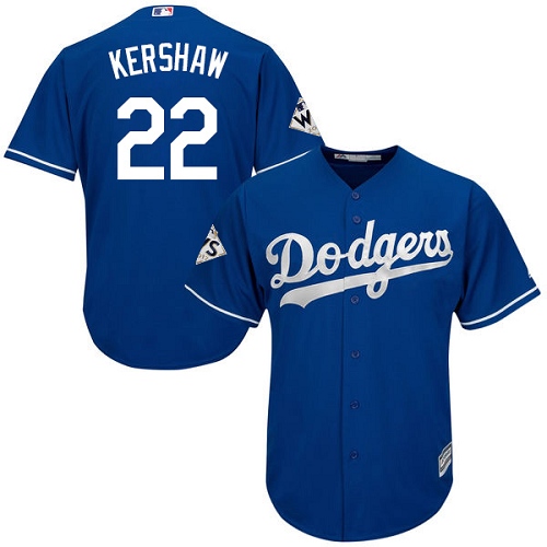 Youth Majestic Los Angeles Dodgers #22 Clayton Kershaw Replica Royal Blue Alternate 2017 World Series Bound Cool Base MLB Jersey