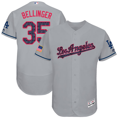 Men's Majestic Los Angeles Dodgers #35 Cody Bellinger Authentic Grey Stars & Stripes Authentic Collection Flex Base MLB Jersey