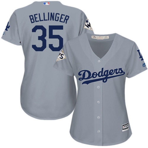 Women's Majestic Los Angeles Dodgers #35 Cody Bellinger Authentic Grey Road 2017 World Series Bound Cool Base MLB Jersey