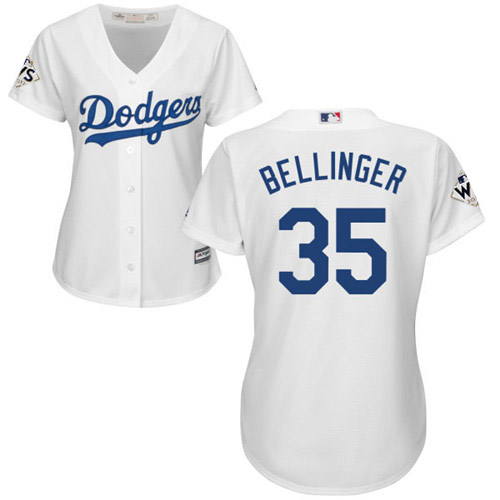 Women's Majestic Los Angeles Dodgers #35 Cody Bellinger Authentic White Home 2017 World Series Bound Cool Base MLB Jersey