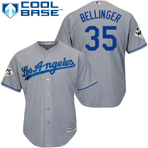 Youth Majestic Los Angeles Dodgers #35 Cody Bellinger Authentic Grey Road 2017 World Series Bound Cool Base MLB Jersey
