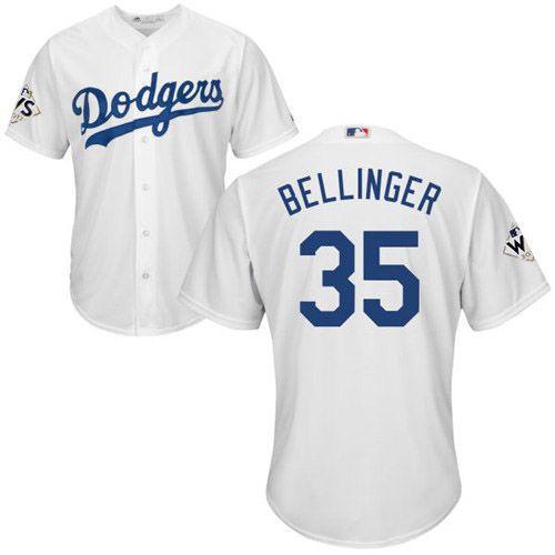 Youth Majestic Los Angeles Dodgers #35 Cody Bellinger Authentic White Home 2017 World Series Bound Cool Base MLB Jersey