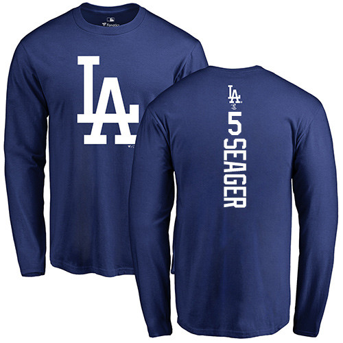 MLB Nike Los Angeles Dodgers #5 Corey Seager Royal Blue Backer Long Sleeve T-Shirt