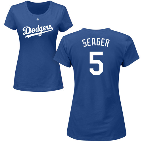 MLB Women's Nike Los Angeles Dodgers #5 Corey Seager Royal Blue Name & Number T-Shirt