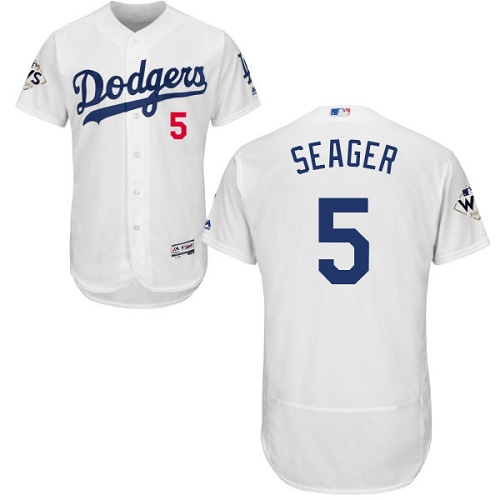 Men's Majestic Los Angeles Dodgers #5 Corey Seager Authentic White Home 2017 World Series Bound Flex Base MLB Jersey