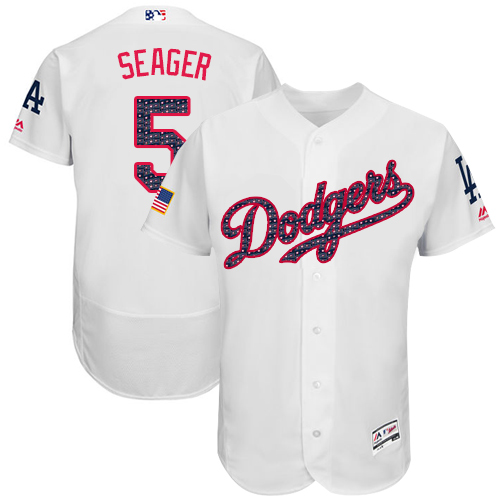 Men's Majestic Los Angeles Dodgers #5 Corey Seager Authentic White Stars & Stripes Authentic Collection Flex Base MLB Jersey