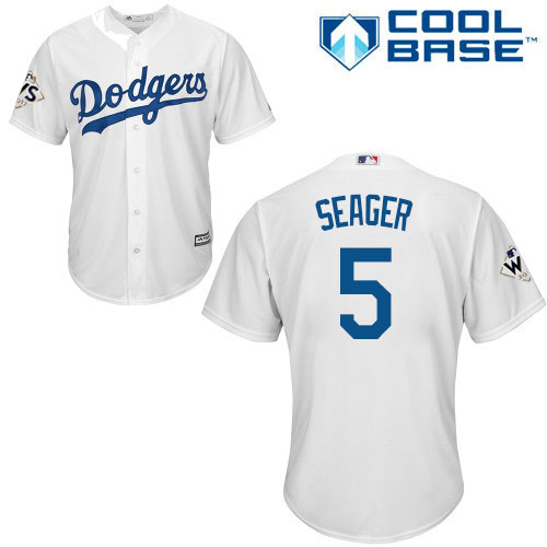 Men's Majestic Los Angeles Dodgers #5 Corey Seager Replica White Home 2017 World Series Bound Cool Base MLB Jersey