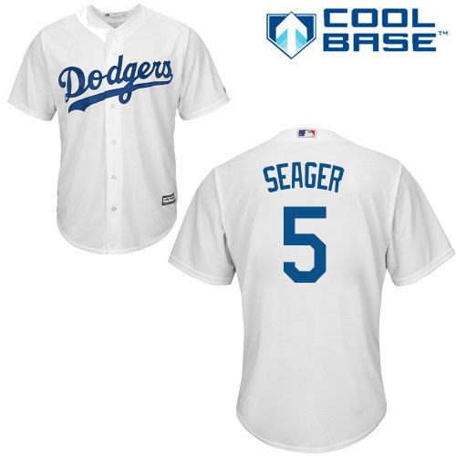 Men's Majestic Los Angeles Dodgers #5 Corey Seager Replica White Home Cool Base MLB Jersey