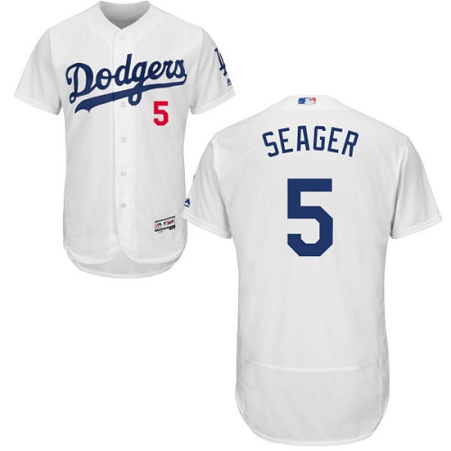 Men's Majestic Los Angeles Dodgers #5 Corey Seager White Home Flex Base Authentic Collection MLB Jersey