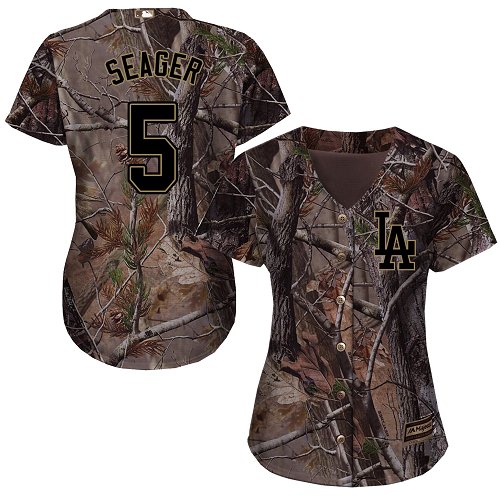 Women's Majestic Los Angeles Dodgers #5 Corey Seager Authentic Camo Realtree Collection Flex Base MLB Jersey