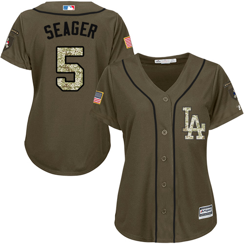 Women's Majestic Los Angeles Dodgers #5 Corey Seager Authentic Green Salute to Service MLB Jersey